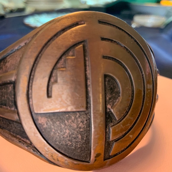 Vintage Space Style Wide Solid Copper Adjustable Engraved Cuff Bracelet - Picture 1 of 6